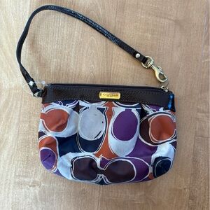 Coach Brown and Purple Patterned Wristlet